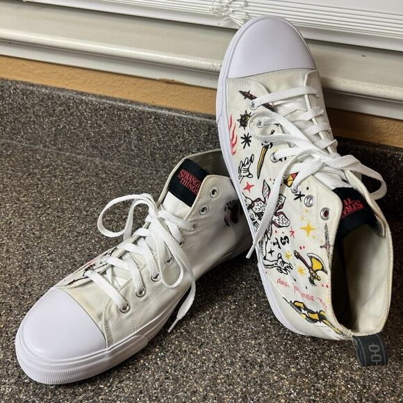 Akedo x Stranger Things Hellfire Club White Mid Top Sneaker Men US 12 EU 45 Shoe - Picture 4 of 12